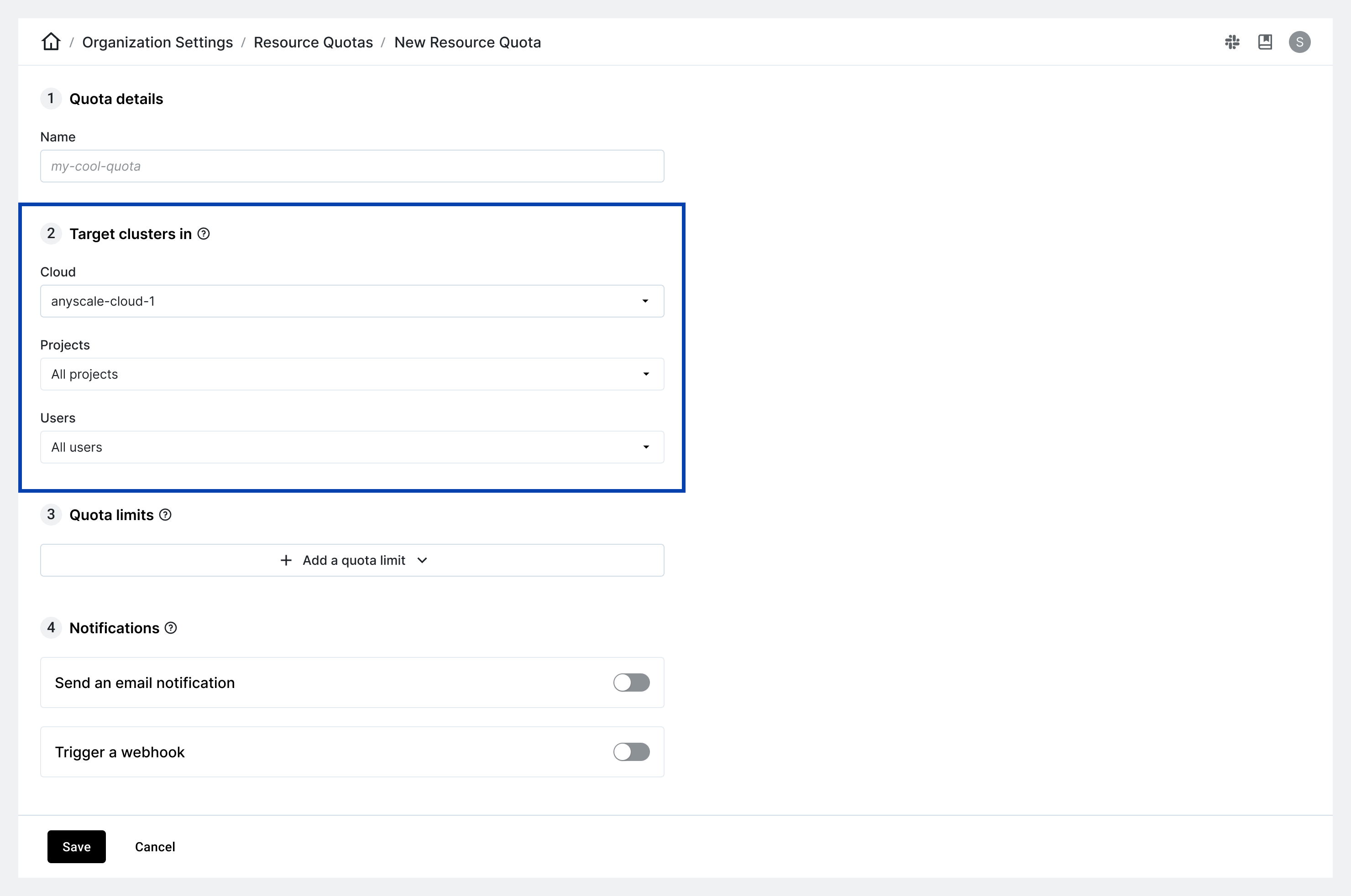 Setting the resource quota scope