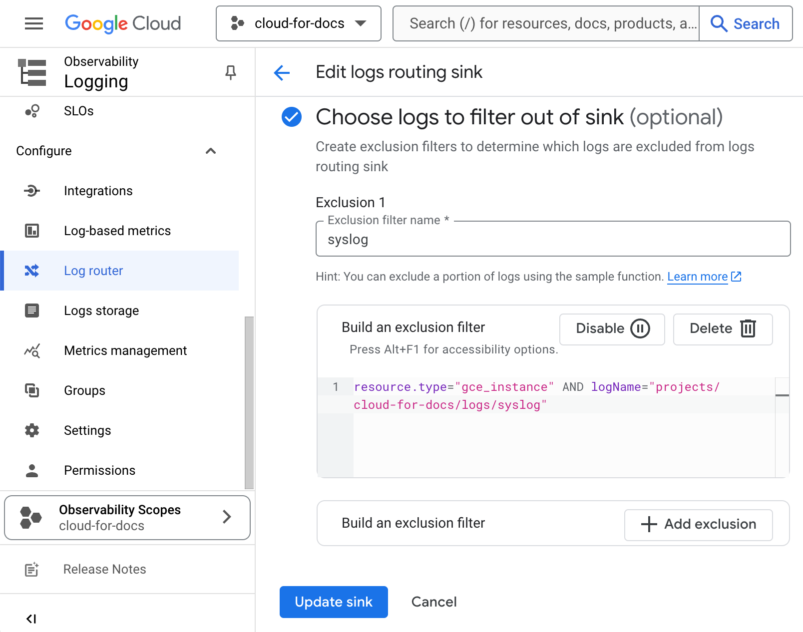 GCP logging