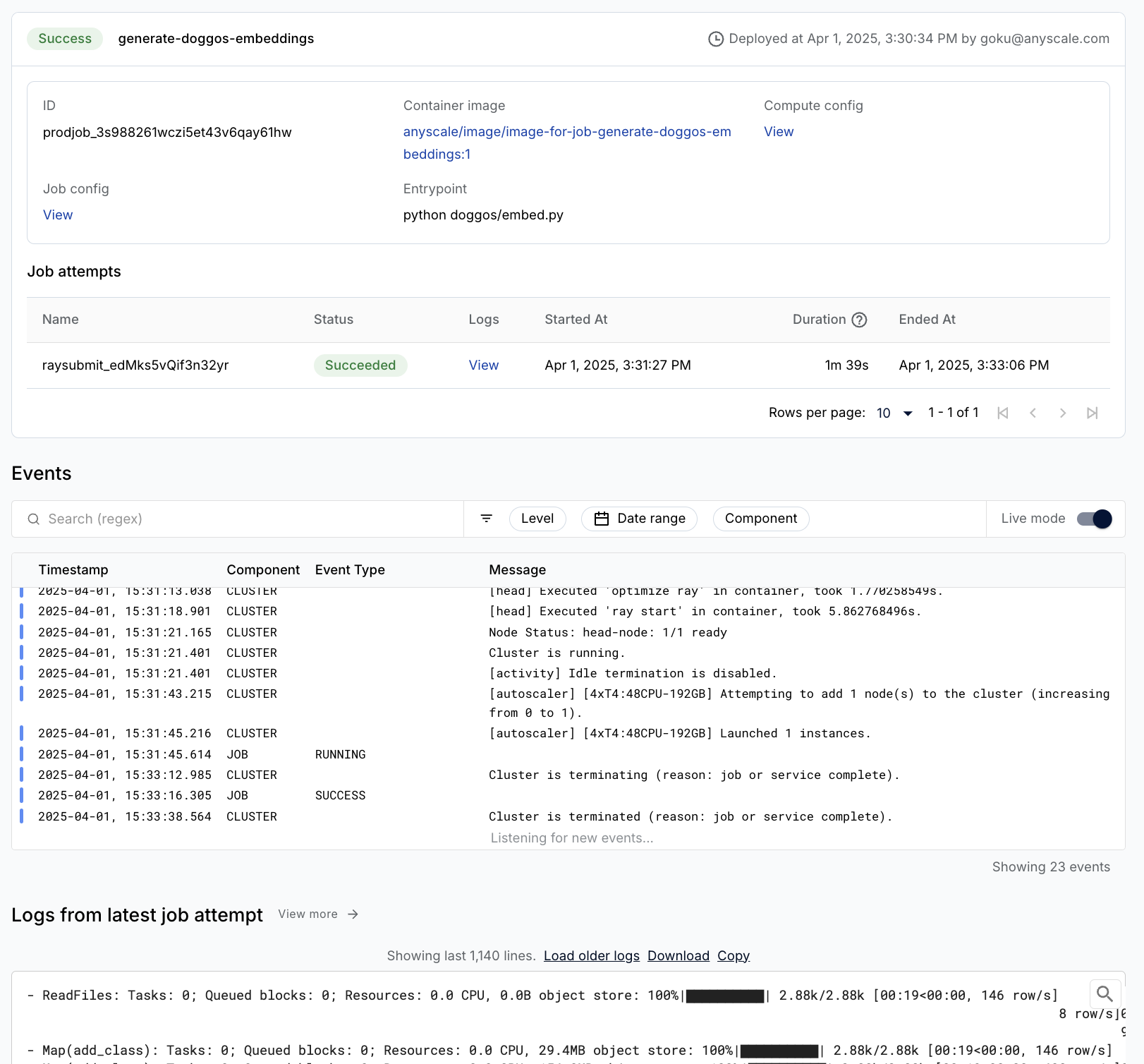 Anyscale job results